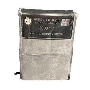 2 BERGEN HOUSE GREY FLORAL 100% Egyptian Cotton 1000TC Standard Pillowcases New